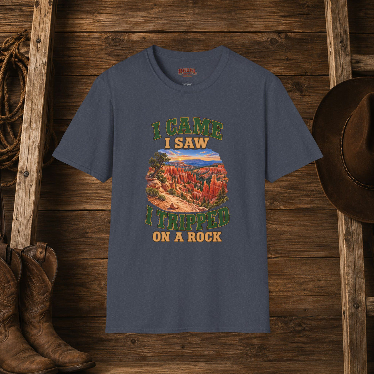 Came Saw Tripped On A Rock  Adult Size T-Shirt