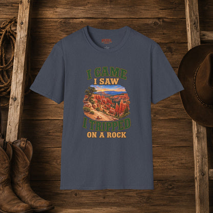 Came Saw Tripped On A Rock  Adult Size T-Shirt
