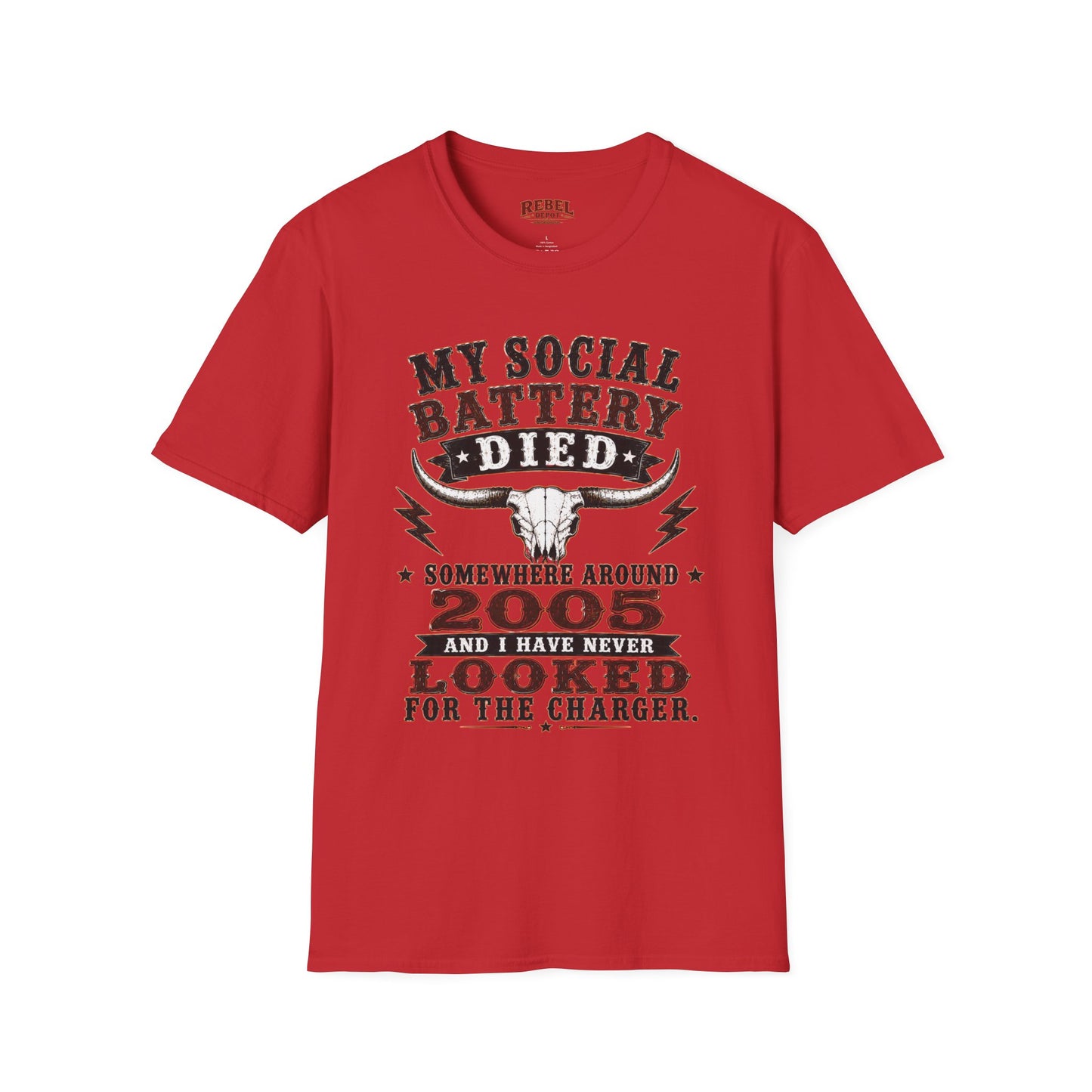 Social Battery Died  Adult Size T-Shirt