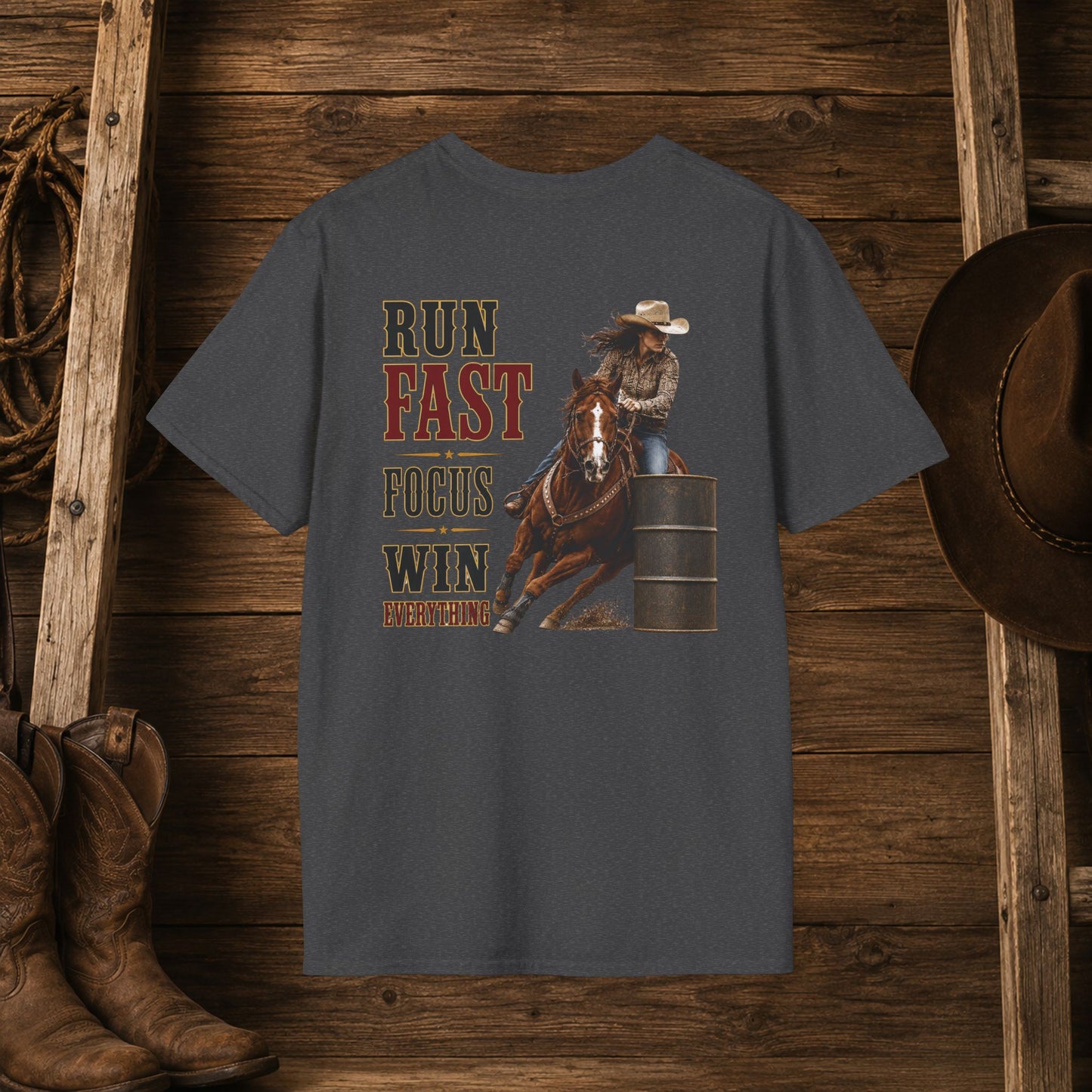 Run Focus Win Cowgirl  (Back)  Adult T-Shirt