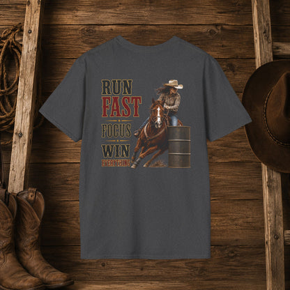 Run Focus Win Cowgirl  (Back)  Adult T-Shirt