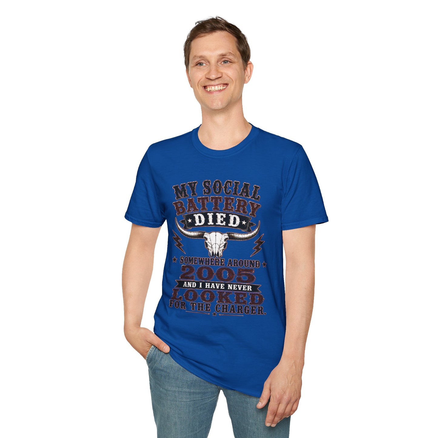 Social Battery Died  Adult Size T-Shirt