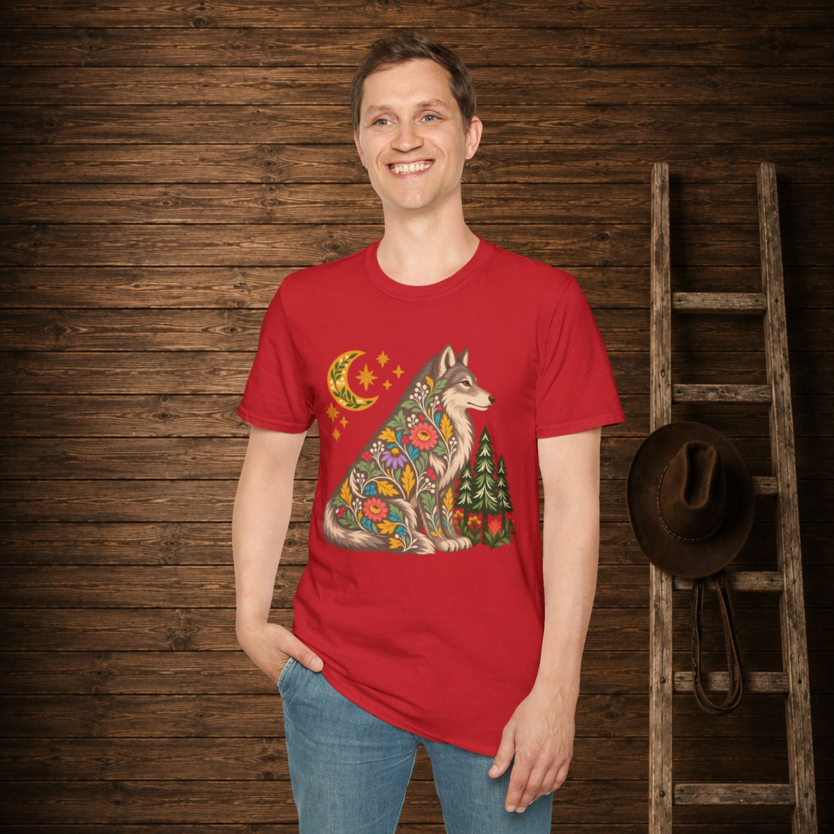 Fall Bloom Wolf  Adult Size T-Shirt
