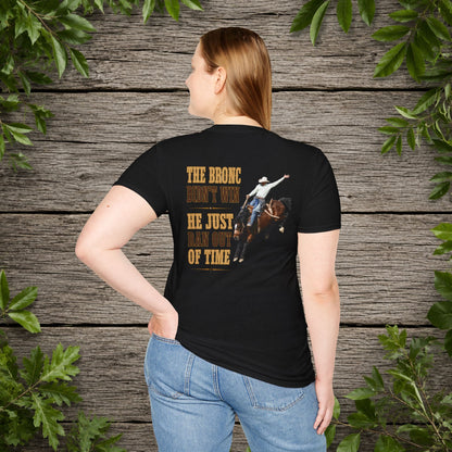 Bronc Ran Out of Time (Back)  Adult T-Shirt