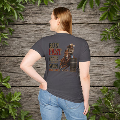 Run Focus Win Cowgirl  (Back)  Adult T-Shirt