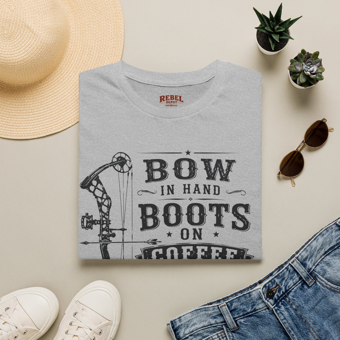 Bow Boots Coffee  Adult Size T-Shirt