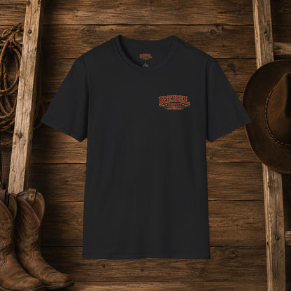 Raised Dirt Rodeo Cowgirl (Back)  Adult T-Shirt