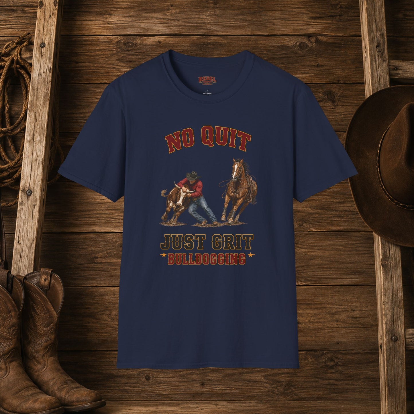 No Quit Bulldogging  Adult T-Shirt