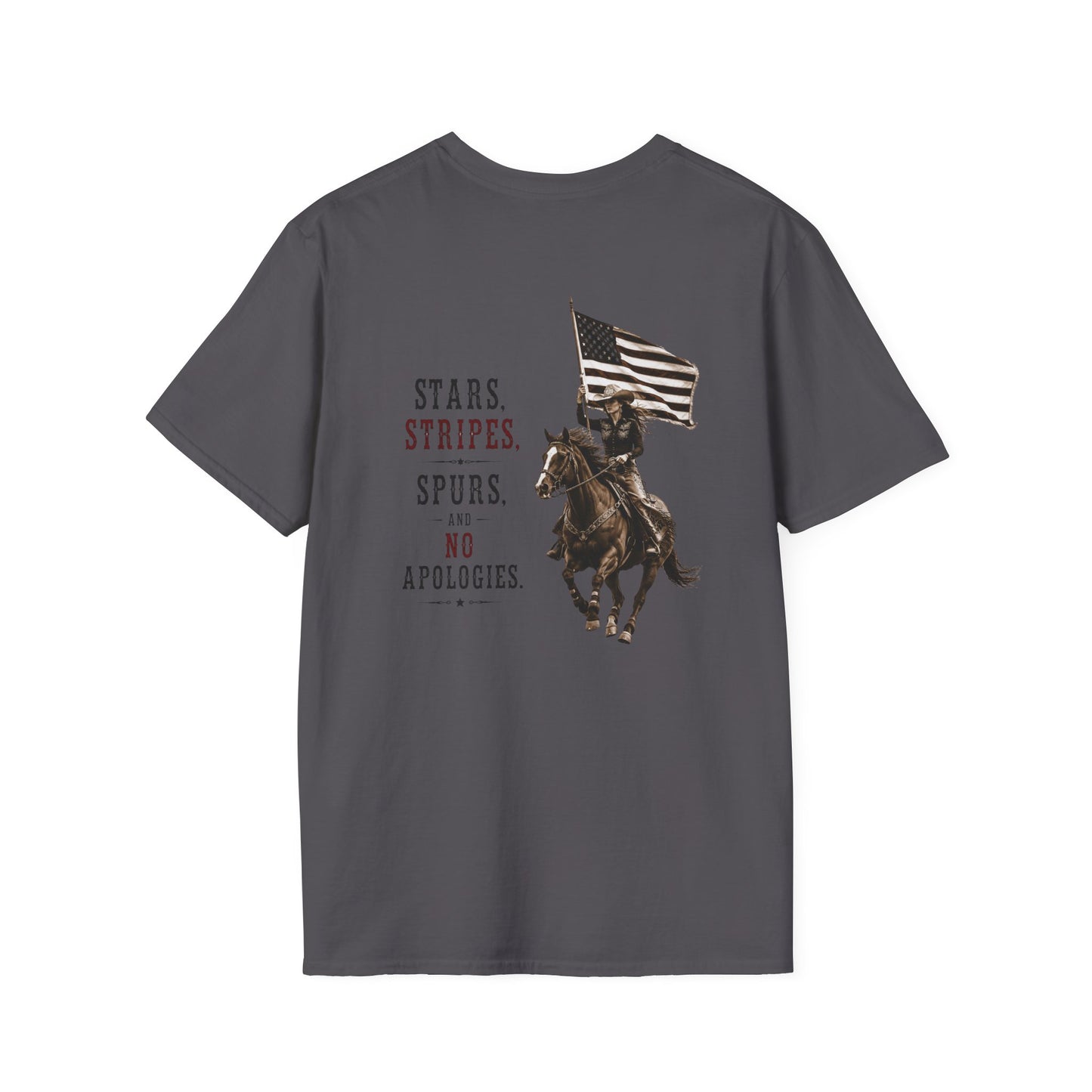 Stars Stripes and Spurs Cowgirl  (Back) T-Shirt