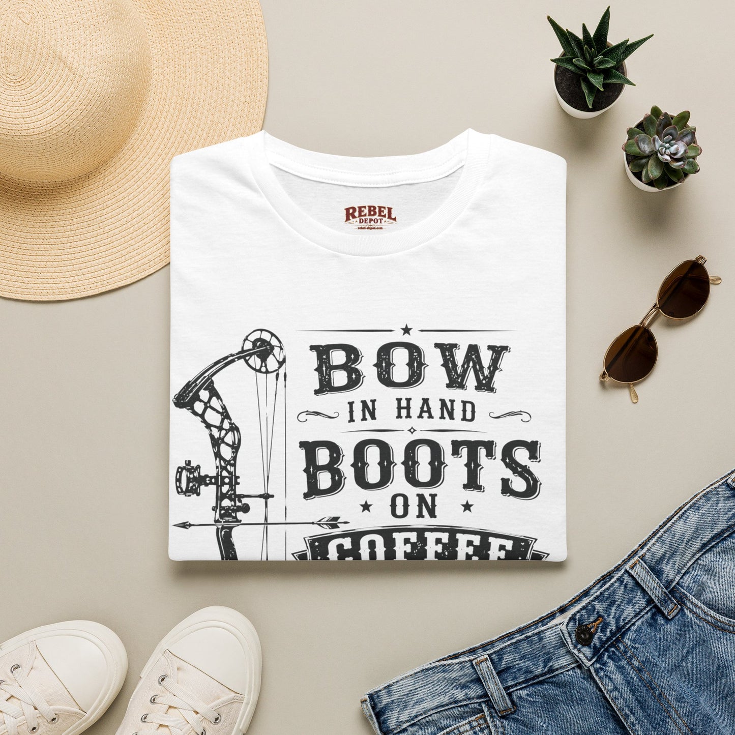 Bow Boots Coffee  Adult Size T-Shirt