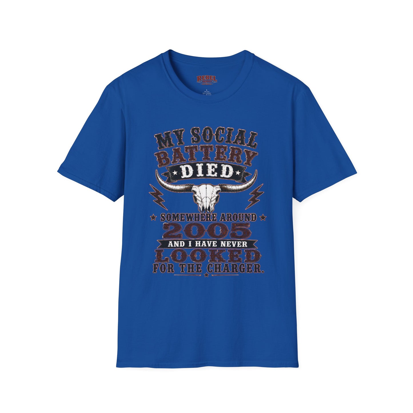 Social Battery Died  Adult Size T-Shirt