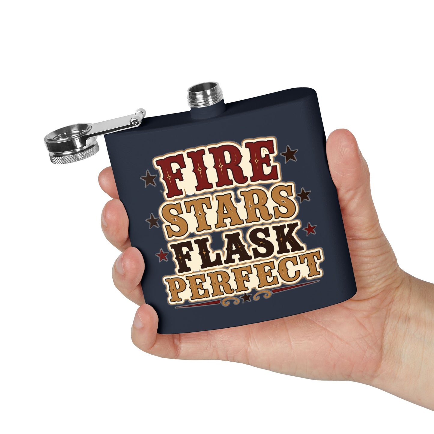 Fire Stars Flask   Stainless Steel Flask, 6oz