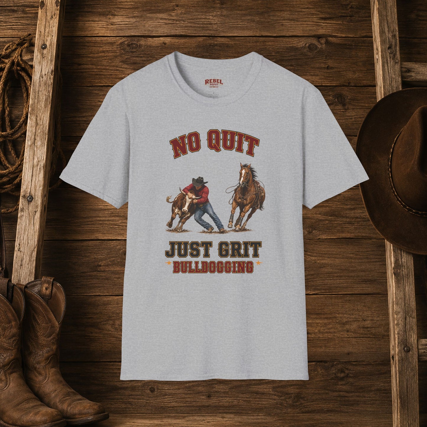 No Quit Bulldogging  Adult T-Shirt