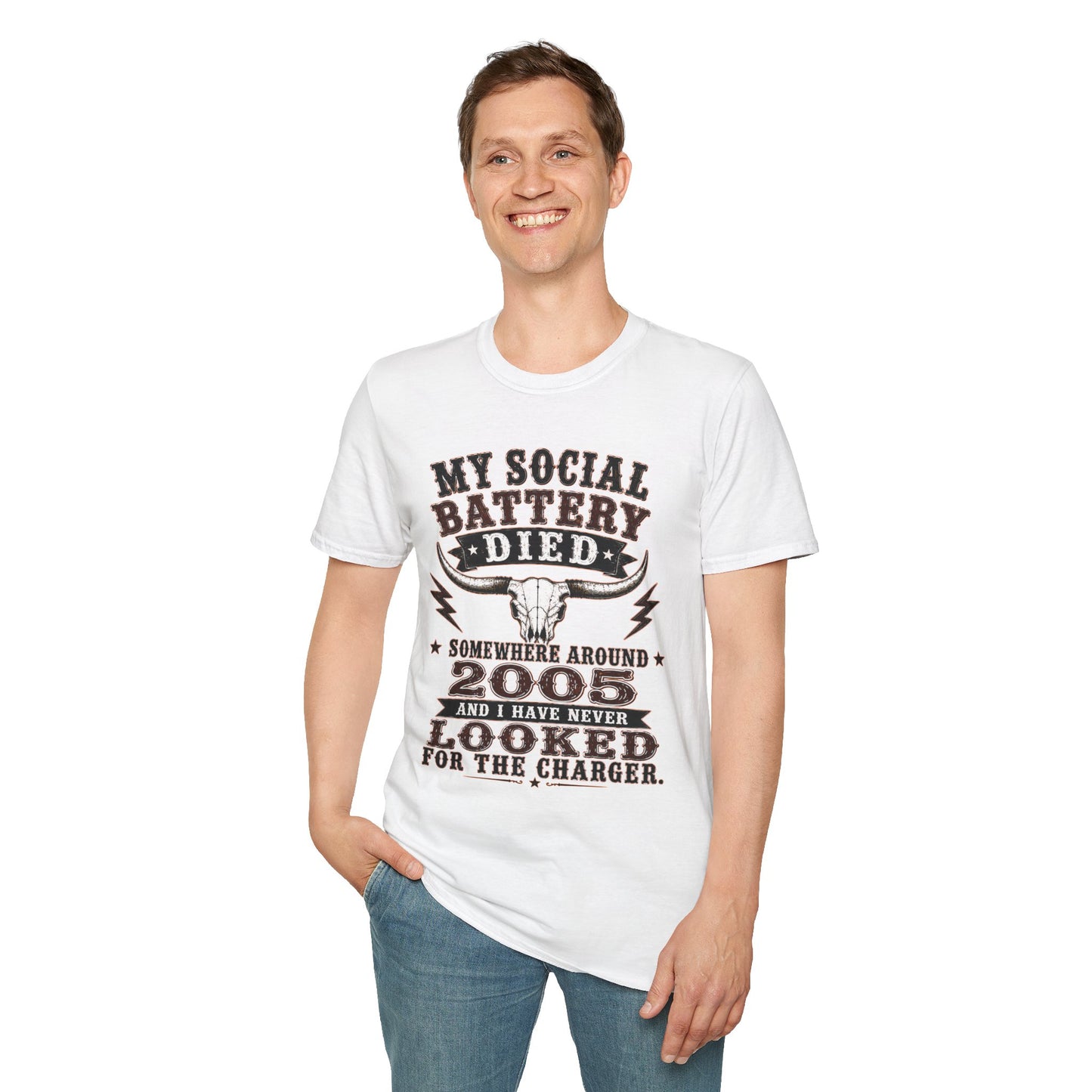 Social Battery Died  Adult Size T-Shirt