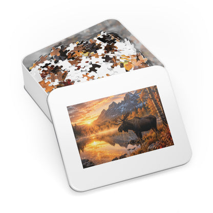 Morning Fall Moose  Jigsaw Puzzle with Tin