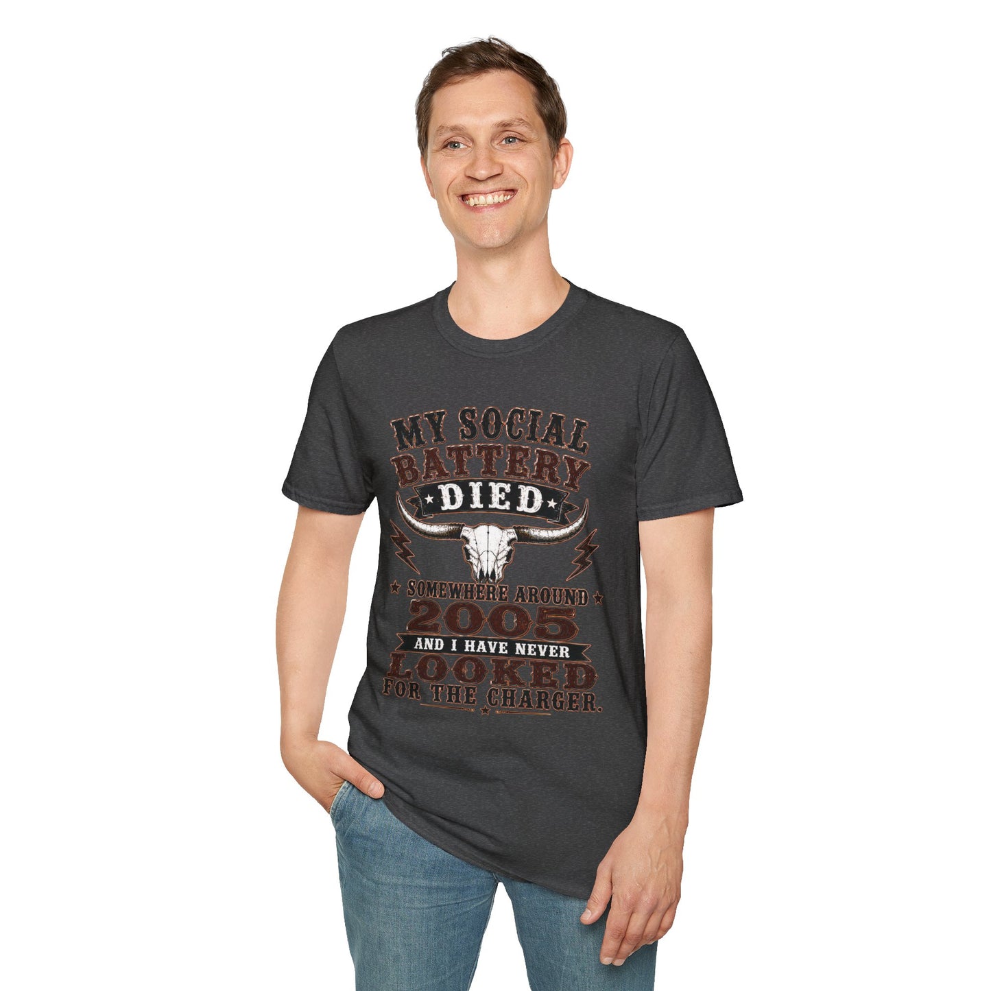 Social Battery Died  Adult Size T-Shirt