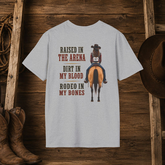 Raised Dirt Rodeo Cowgirl (Back)  Adult T-Shirt   ***20% Off At Checkout!***