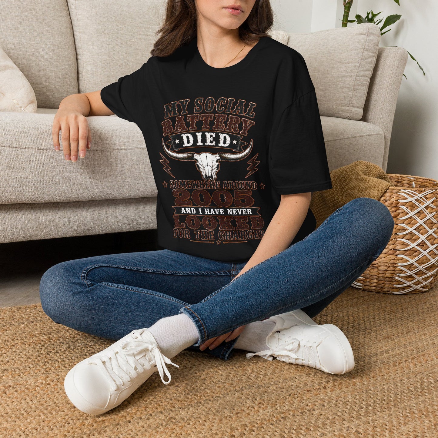Social Battery Died  Adult Size T-Shirt