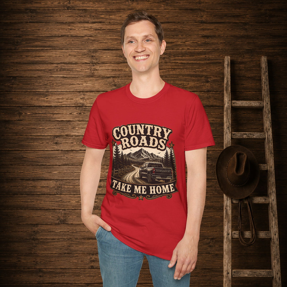 Country Roads Chevy   Adult Size T-Shirt