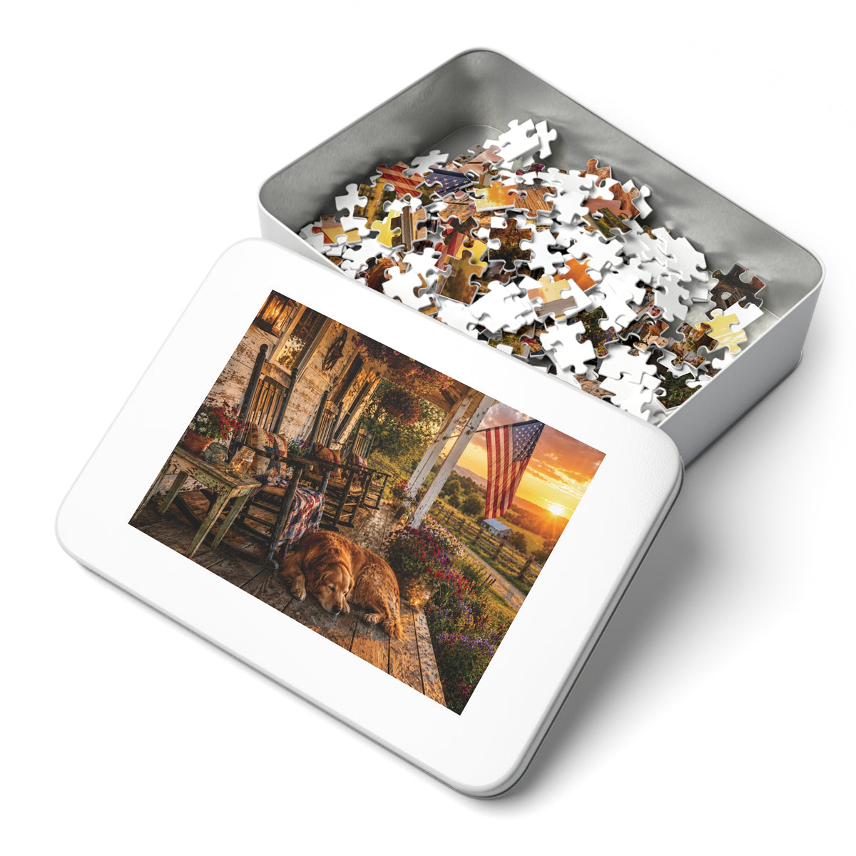 Country Porch  Jigsaw Puzzle with Tin