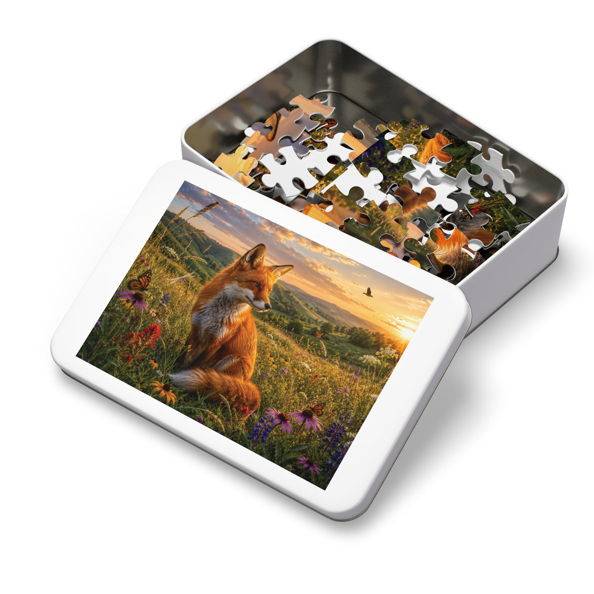 Meadow Fox  Jigsaw Puzzle with Tin