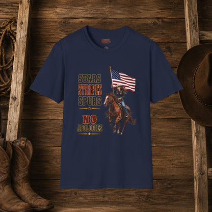 Stars Stripes and Spurs Cowgirl (Front)  Adult T-Shirt
