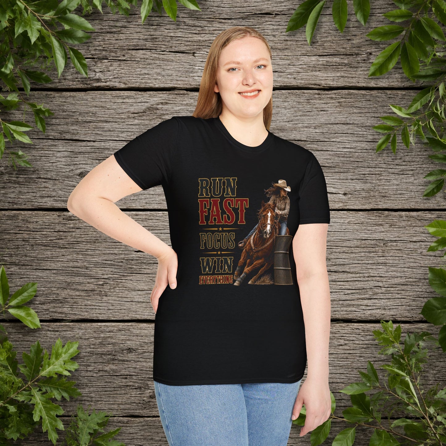 Run Focus Win Cowgirl (Front)  Adult T-Shirt
