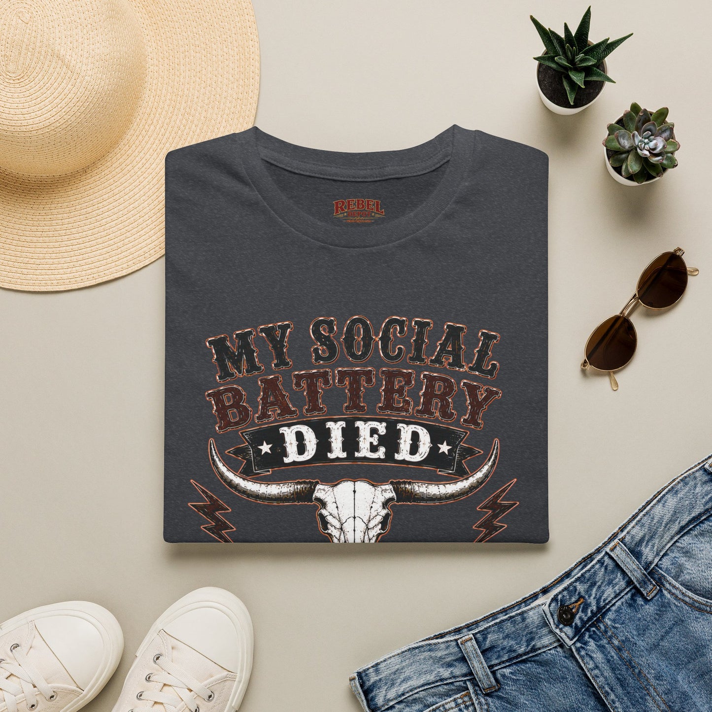 Social Battery Died  Adult Size T-Shirt