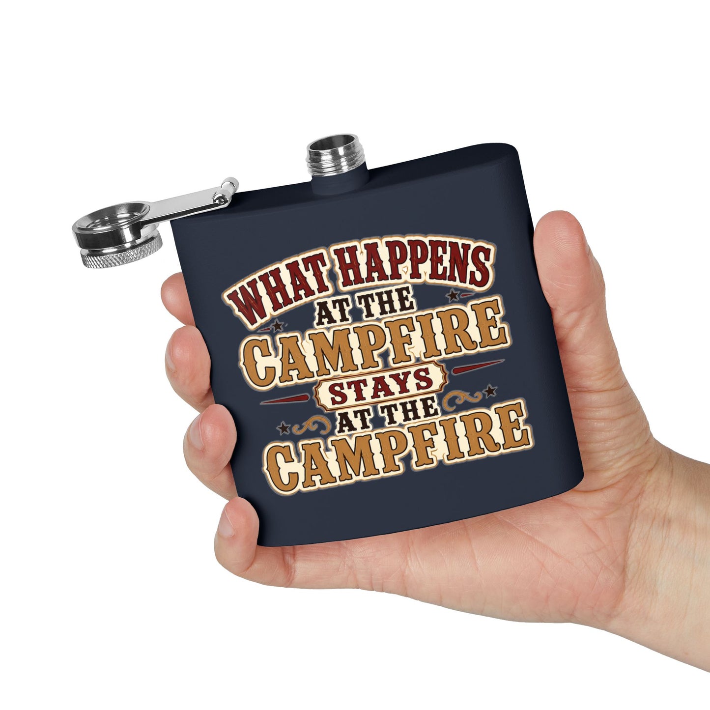Happens At Campfire  Stainless Steel Flask, 6oz
