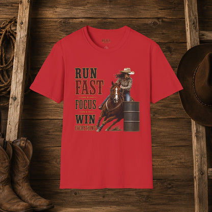 Run Focus Win Cowgirl (Front)  Adult T-Shirt