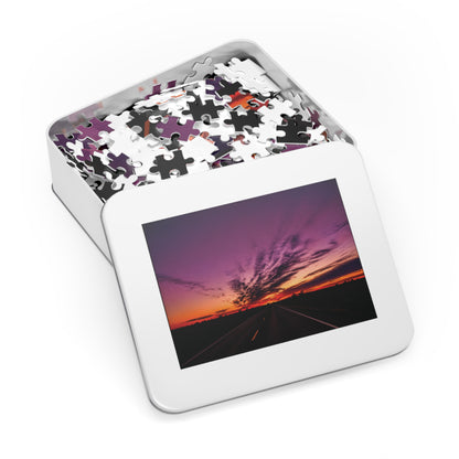 Backroad Sunset  Jigsaw Puzzle with Tin