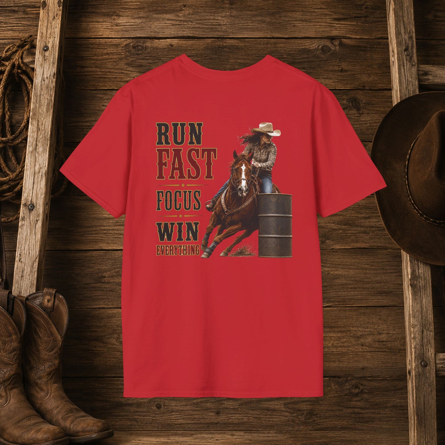 Run Focus Win Cowgirl  (Back)  Adult T-Shirt