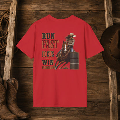 Run Focus Win Cowgirl  (Back)  Adult T-Shirt