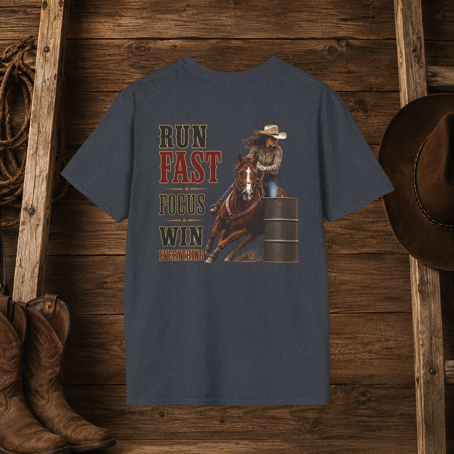 Run Focus Win Cowgirl  (Back)  Adult T-Shirt