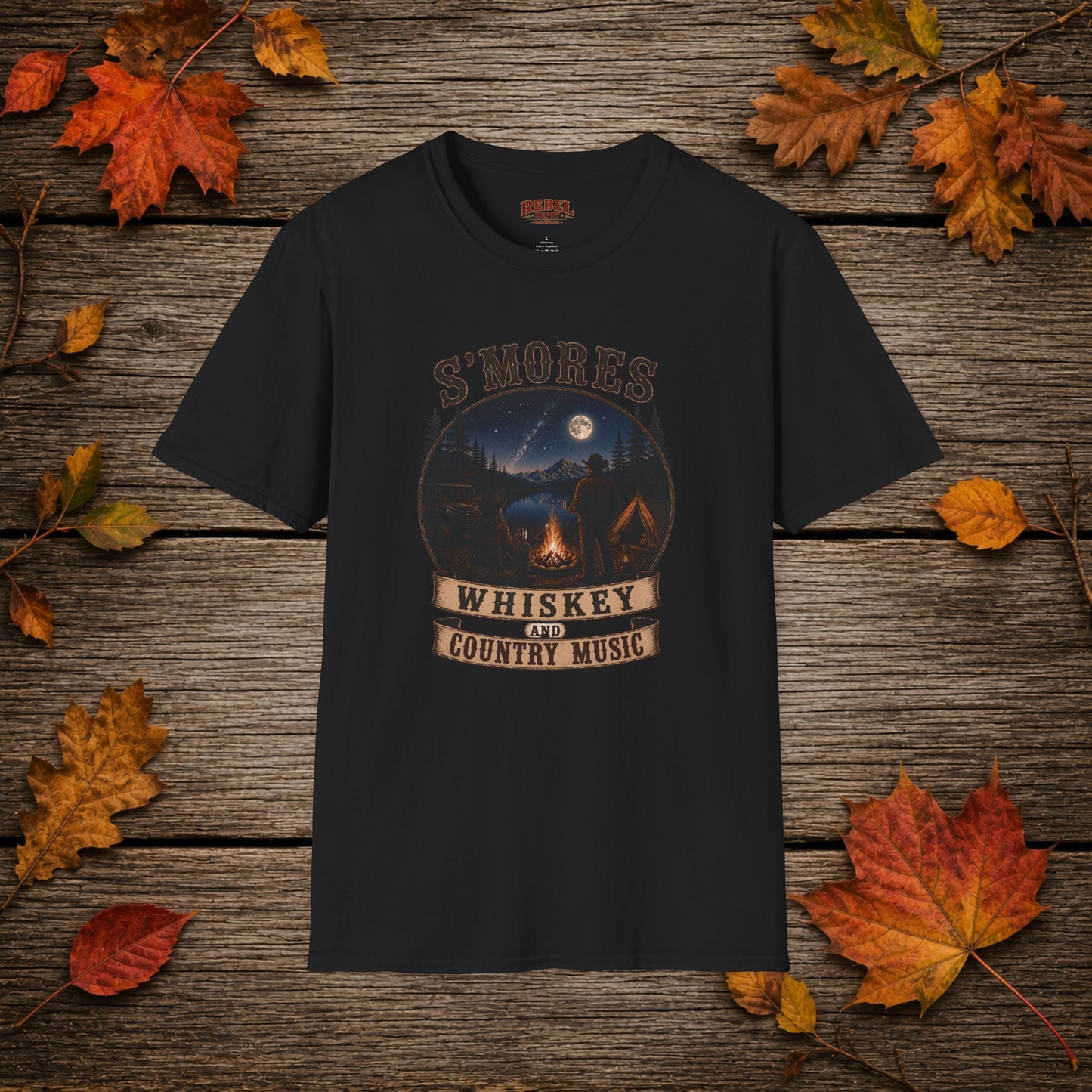 Smores Whiskey and Music   Adult Size T-Shirt