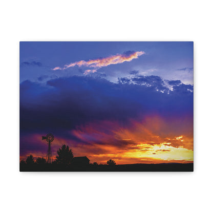 Windmill Sunset Matte Canvas Art