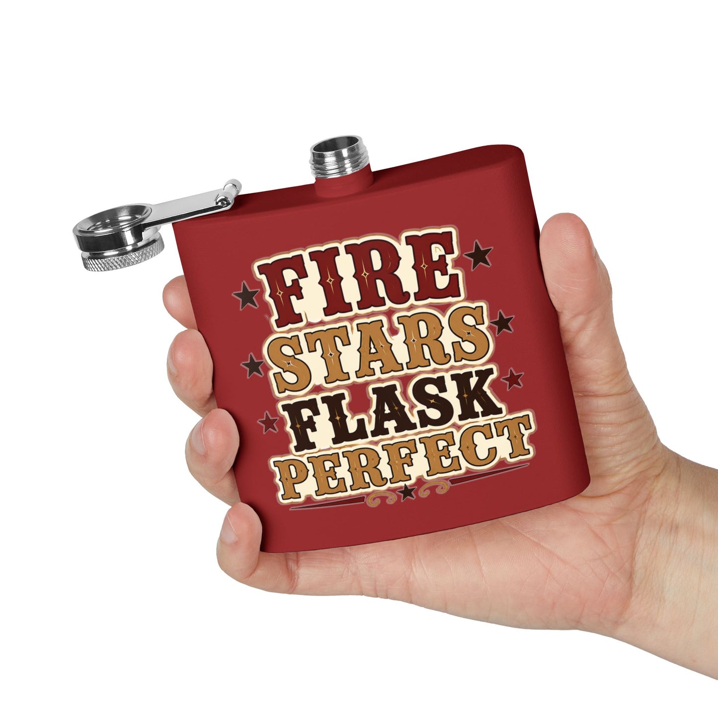 Fire Stars Flask   Stainless Steel Flask, 6oz