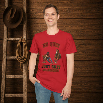 No Quit Bulldogging  Adult T-Shirt