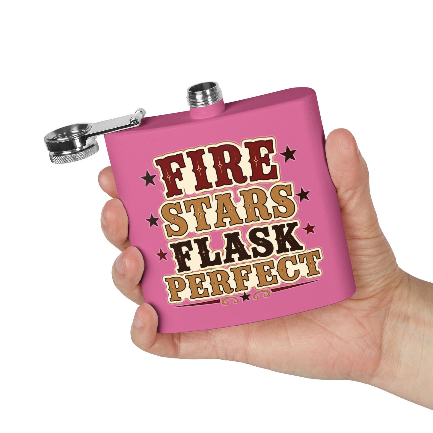 Fire Stars Flask   Stainless Steel Flask, 6oz