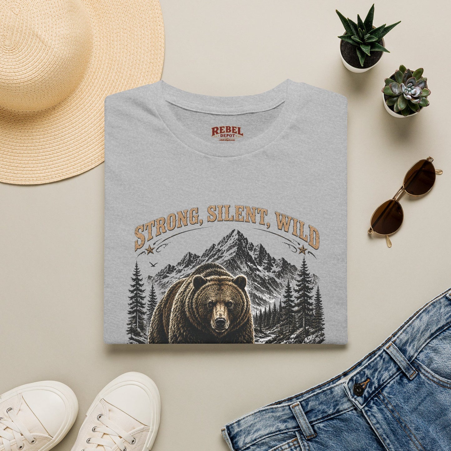 Strong Silent Wild Bear  Adult Size T-Shirt