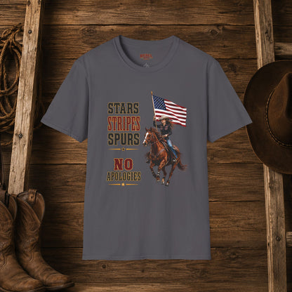 Stars Stripes and Spurs Cowgirl (Front)  Adult T-Shirt