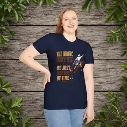 Bronc Ran Out Of Time (Front)  Adult T-Shirt