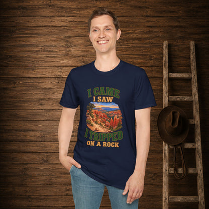 Came Saw Tripped On A Rock  Adult Size T-Shirt