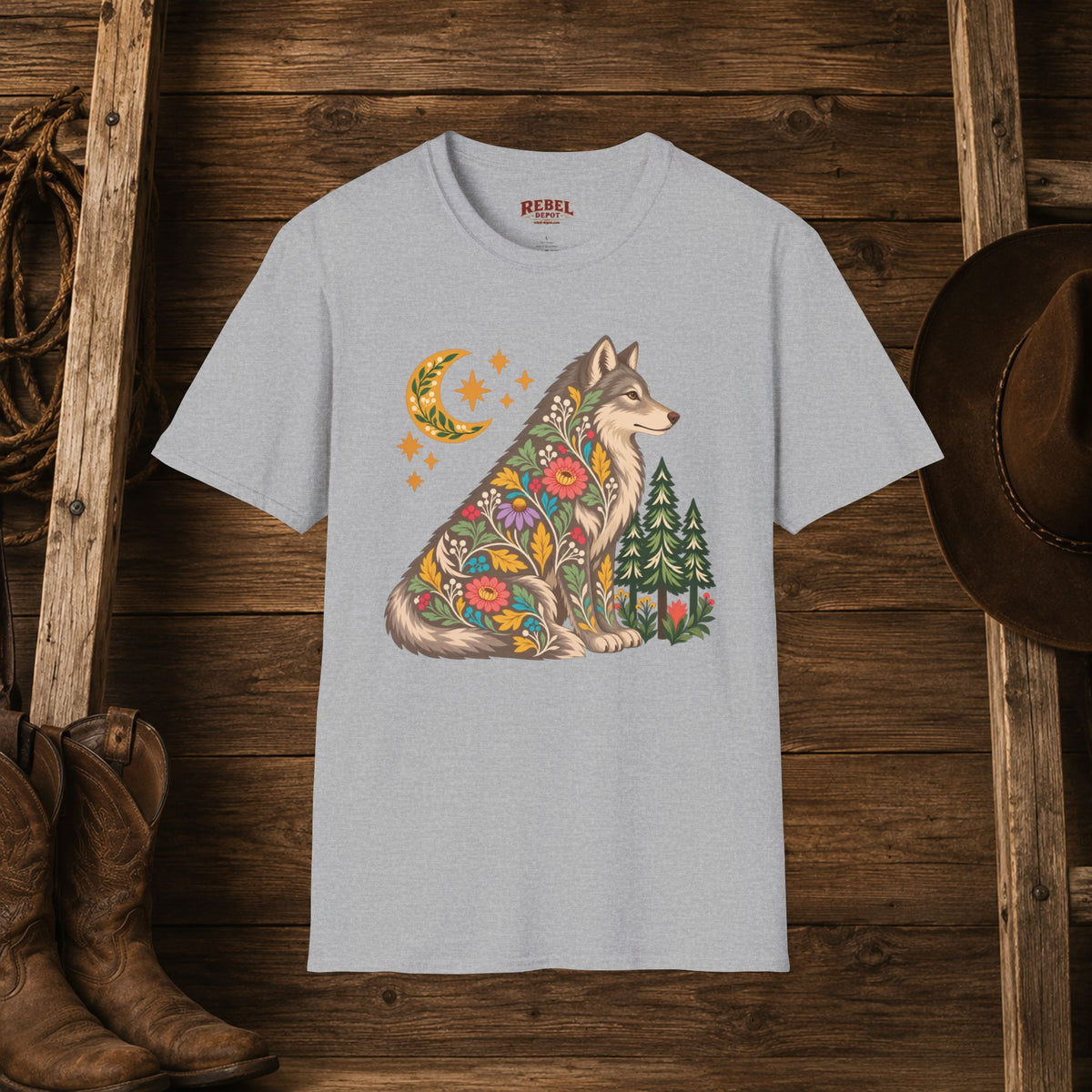 Fall Bloom Wolf  Adult Size T-Shirt