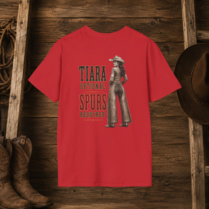 Tiara and Spurs Cowgirl (Back)  Adult T-Shirt