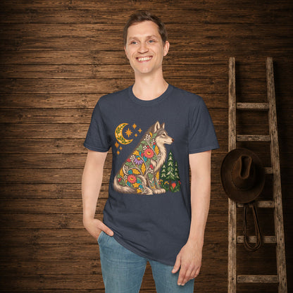 Fall Bloom Wolf  Adult Size T-Shirt