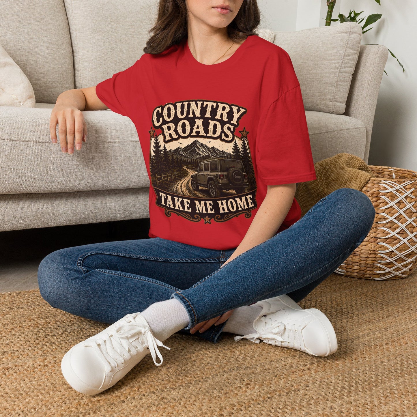 Country Roads Jeep  Adult Size T-Shirt