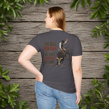 Bull Ran Out of Time (Back)  Adult T-Shirt