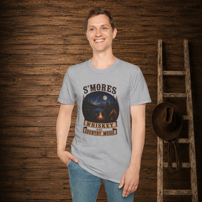 Smores Whiskey and Music   Adult Size T-Shirt