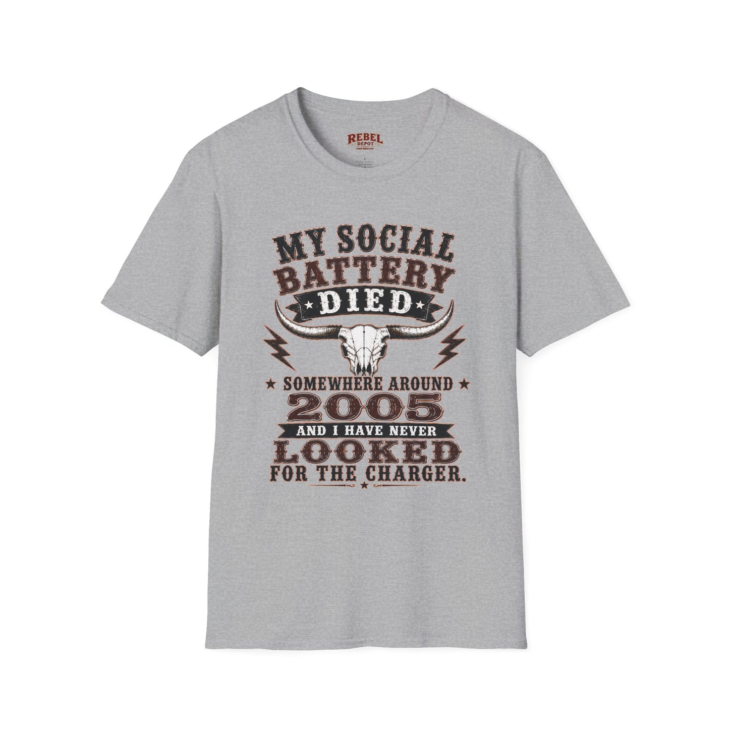 Social Battery Died  Adult Size T-Shirt